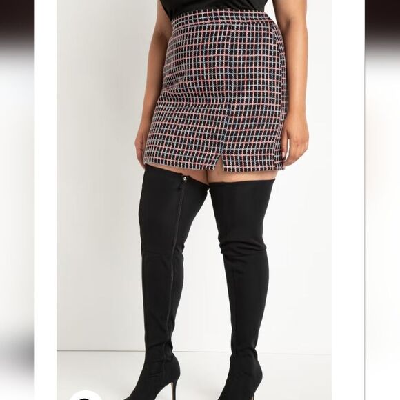 Eloquii Dresses & Skirts - Eloquii Chic Black, Red & Blue Tweed Skirt Size 18